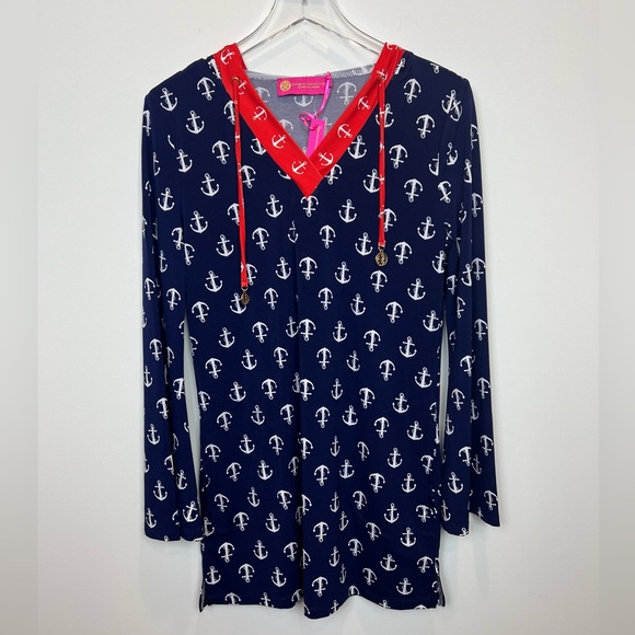 New Macbeth Collection Women's Nautical Hooded Tunic Beach Coverup Sz Small - Picture 2 of 16